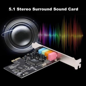 PCI-E Express Expansion Card 5.1 Sound 5 Port Sound Card Stereo Surround Sound Card for Desktop Black