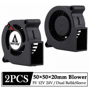 2 Pcs Gdstime 5020 Blower 24V 12V 5V Dual Ball Centrifugal Turbine Fan 50mm 2 Pin Cooling Cooler Fan 50x20MM Turbo Radiator Fan