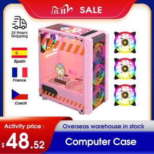 330-9 Gaming Computer Case Host Supports ATX MICROE ATX Motherboard 240mm Water Cooler Game Chassis Case RGB Pink for Gaming PC