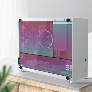 Silver PC Gaming Computer Case Mini ITX Aluminum Suitcase Portable Desktop Computer Empty Chassis