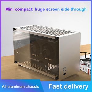 Aluminum ITX Mini Case, Double-Sided Glass Mini Desktop Chassis Gaming MOD Desktop Computer Cabinet with Double-Sided Glass