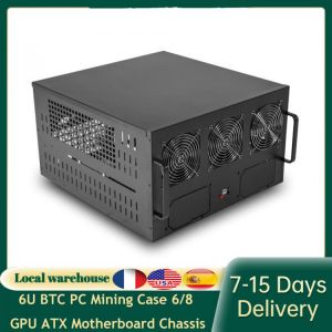 6U BTC PC Mining Case 6/8 GPU ATX Motherboard Chassis Dual Power Supply Bit BTH Miner Computer Rig Frame with 6 Cooling Fans