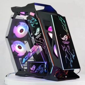 Small coffee computer case special-shaped pink water-cooled game DIY custom full side transparent case support back line