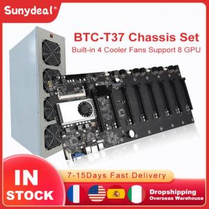 Mining PC Cabinet Case With BTC T37 Mining Motherboard Support 8 GPU Card Slot VGA Interface Miner rig Frame Chassis with 4 Fans