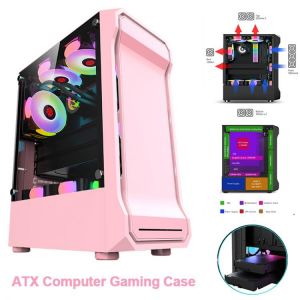 DIY ATX Gaming Computer RGB PC Chassis Case Towers Transparent Tempered Glass Gabinete Case Support MicroATX/ATX/ITX Motherboard