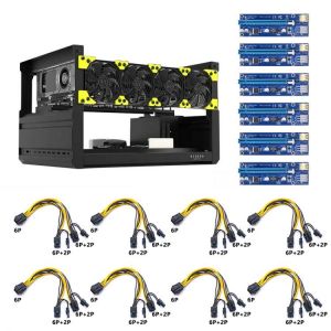 ETH Frame Rig 6 GPU T2 Bitcoin Miner Mining Rig Aluminum Stackable Case and Adapter Board Power Cable for Bitcon Miner Kit
