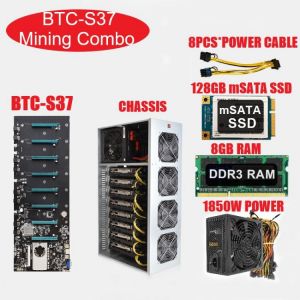 Miner Motherboard Set BTC-S37 Motherboard 8 Graphics Card Slots HDMI-Compatible VGA Chassis Fans Motherboard Mining Machine Suit