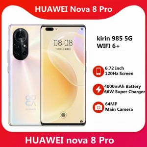 Original Huawei Nova 8 Pro 5G SmartPhone 6.72'' 120Hz OLED Screen Kirin 985 5G SOC 4000mAh Battery 66W Super Charge 64MP