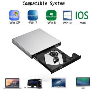 USB 2.0 Slim External Optical Drive DVD ROM RW CD Writer 24 Speed Optical Drive burner Reader for Desktop PC Laptop Tablet DVD P