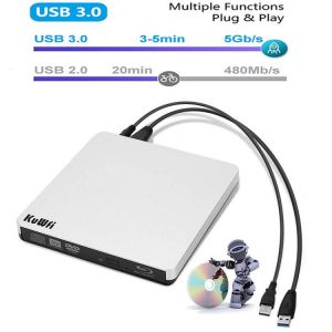 KuWFi Portable USB 3.0 DVD-ROM Optical Drive External Blu Ray CD Disk Reader Desktop PC Laptop Tablet Promotion DVD Player