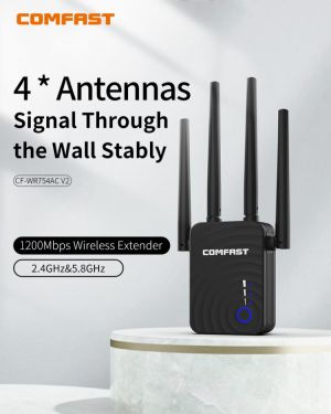 COMFAST CF-WR754AC 1200Mbps Home Wireless dual band WiFi Range Extender 2.4/5Ghz  Signal Booster with 4 Ethernet Antennas