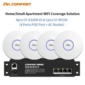 Hotel Home Wifi Cover Seamless Wifi Manage Router 4pc 300Mbps indoor Access Point AP + 1 RF105 4Port Poe AC Router load Balance