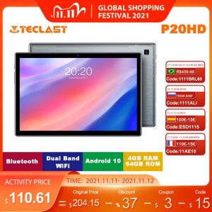 Teclast P20HD 10.1 Inch Tablets Android 10.0 4GB RAM 64GB ROM 2.4GHz/5GHz WIFI 4G Bluetooth-compatible 1920*1200 6000mAh Tablet
