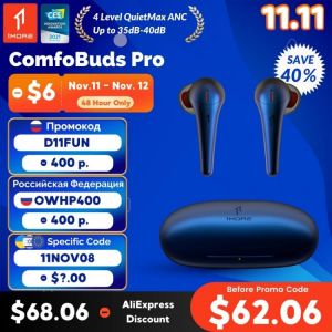 1MORE Comfobuds Pro ANC TWS Active Noise Cancelling Bluetooth 5.0 Wireless Headphones QuietMax 13.4mm Bass Dynamic AAC EarBuds