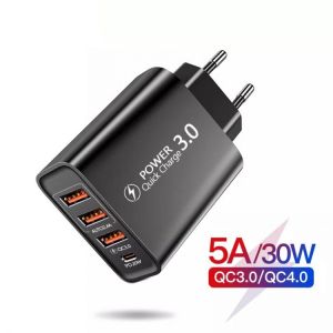 5A 30W 4 Ports USB Charger Quick Charge Fast Wall Charger  For Xiaomi iPhone11 Portable Phone Charger QC 3.0 Adapter EU/US Plug