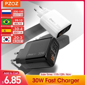 PZOZ USB Charger 30W Fast Charging PD 18W Quick Charge LED Display For iphone 12 pro max 11 8 Samsung xiaomi redmi usb c charger