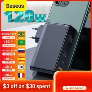 Baseus GaN Charger 120W USB C PD Fast Charger QC4.0 QC3.0 Quick Charge Portable Phone Charger For iPhone Macbook Laptop Tablet