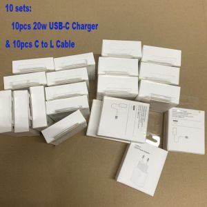 Original Box 10 Sets 20W PD Fast Charger for iPhone 12 Pro Max USB C C2L Adapter EU Travel Charger QC3.0 for Apple 11 Cables