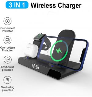 15W Qi Wireless Charger Pad Alarm Clock for apple iPhone 12 11 XS XR 8 Plus Charger for Apple Watch 6 5 4/Airpods 2/Pro Samsung