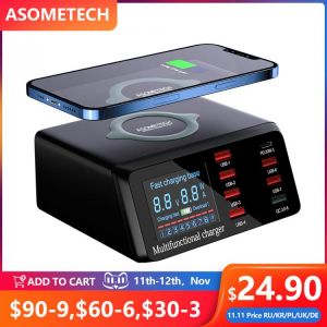 100W Multi USB Charger Hub PD Quick Charge 3.0 Qi Wireless Charger 8 USB Ports Fast Charging Station for iPhone Samsung Huawei