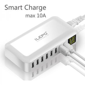ILEPO 60W 8 Port USB Fast Charger QC3.0 HUB Smart Quick Charge LED Display Multi USB Charging Station Mobile Phone Desktop Home
