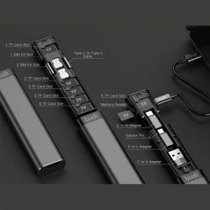 BUDI Multi-function Smart Adapter Card Storage Data Cable USB Box Universal for iPhone Xiaomi Huawei Protable Phone Supplies