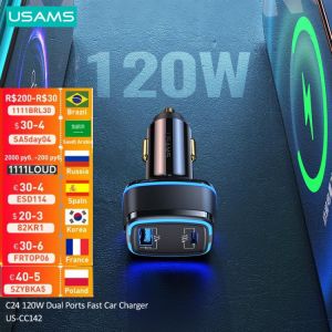 USAMS 120W High Power PD QC3.0 Fast Charging Car Charger For iPhone Xiaomi Huawei Samsung Laptops Tablets USB Phone Charger