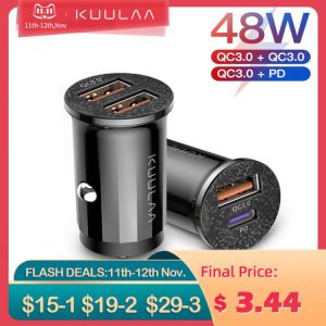 KUULAA Mini USB Car Charger Quick Charge4.0 48W QC PD 3.0 Fast Charging For CarsType C For Samsung S10 9 Huawei Xiaomi iPhone