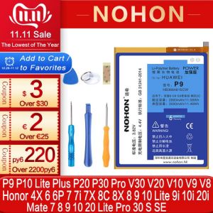 NOHON Battery For Huawei P9 P10 Lite Plus P20 P30 Pro Honor 10 9 8 Lite 7 6 4X 7X 8X Mate 9 10 20 Pro 30 V10 Replacement Bateria