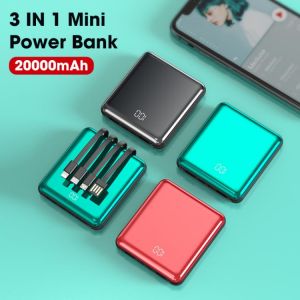 20000mAh Mini Power Bank With Cables Portable Charger LED Digital Display Powerbank Portable Outdoor Battery Dual USB Powerbank