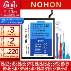 NOHON Battery For Xiaomi Mi 9 SE Lite 9T Pro 4C 5S 8 6 5 5X 6X BM4E BM22 BM35 BM36 BM39 BM3B BM3L BM3E BM3M Replacement Bateria