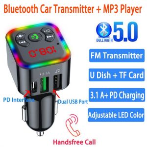 Bluetooth 5.0 FM Transmitter 3.1A Fast Car Charger Wireless Car Kit Adapter Handsfree MP3 Player Audio Receiver TF U Disk play