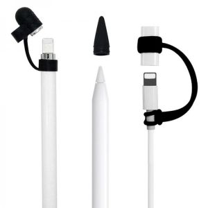 3pcs/pack Silicone Nib Cap Cover Holder For Apple Pencil 3 in 1 Soft Dustproof Case Cover Cable Adapter Tether For Apple Pencil