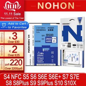 NOHON Battery For Samsung GALAXY S4 NFC S5 S6 S7 Edge S8 S9 Plus S10 i9500 G900F G920F G930F G950F Original Replacement Bateria