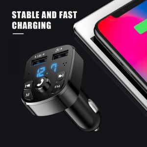 Car Bluetooth 5.0 FM Transmitter with Display Dual USB Quick Charger Adapter Auto Audio Player 12/24V