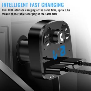 Car Bluetooth 5.0 Audio Player Dual USB for U Disk & Phone Charger Adapter Car Cigarette FM Bluetooth Transmitter Receiver