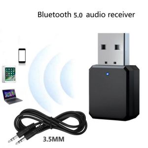 Bluetooth-compatible 5.0 Audio Receiver Dual Output AUX USB Stereo Car Hands-free Call Built-in Microphone Mic Wireless Adapter
