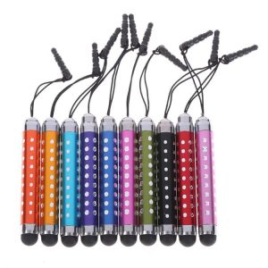 5pcs Retractable Three-tier With Rhinestone Capacitive Touch Screen Stylus Pen With Dust Plug For Ipad Smartphone