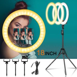 18inch Ring Light LED Large Selfie Video Lamp With Tripod Stand Phone Clip For YouTube Live Lighting Photo Photography Studio