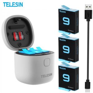 TELESIN Allin Box Battery Charger for GoPro Hero 10 9 Black 3 Ways Fast Charging Storage with 3 Pack Batteries Accessories Kit