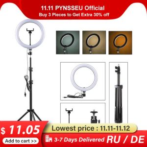 PYNSSEU 26cm LED Ring Light with 1.1/1.6/2.0M Light Ring Stand Dimmable 10" Selfie Ring Lamp with Phone Clip for Youtube Make