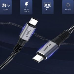 USB 4 Thunderbolt 3 Cable 100W 5A/20V 3.1 Fast PD Cable E-mark 40Gbps 5K/60Hz for Macbook Pro USB Type C Charger Data Cable