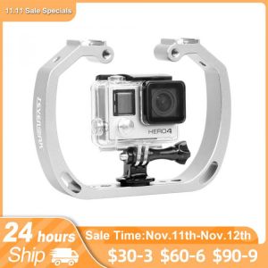 Handheld Action Camera Holder Double-Arm Tray Support Stabilizer Holder Cage For GoPro Accesorios Selfie Monopod Mount