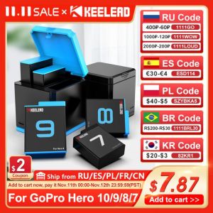 Original KEELEAD Battery For GoPro Action Sports Camera 1750mAh 3-Ways Fast Charger For Go Pro Hero 9 8 7 6 10 Black Accessories