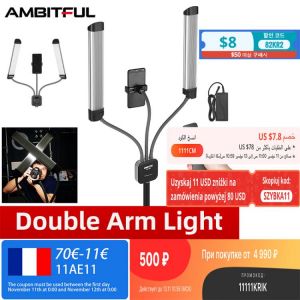 AMBITFUL AL-20 40W 3000K-6000K Double Arms Fill LED Light Long Strips LED Light with LCD Screen for Photo Studio Live Broadcast