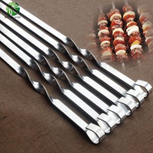 Duolvqi 6pcs/Set Barbecue Meat String Skewers Chunks Of Meat Stainless Steel churrasqueira Roast Stick For BBQ Outdoor Picnic