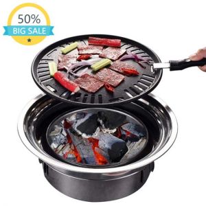 BBQ Charcoal Grill Portable Household Korean Grill Round Carbon Barbecue Grill Camping Grill Stove for Outdoor Indoor and Picnic