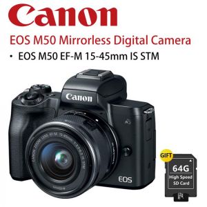 Canon EOS M50 Mirrorless Digital Camera with 15-45mm Lens (Black & White)