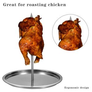 Chicken BBQ Rack Removable Handle Fish Vertical Skewer Meat Spit Poultry Standing Up Grilling Stainless Steel With Base Roaster