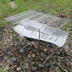 Folding Stainless Steel Barbecue Grill Firewood Stand Outdoor Camp Bonfire Rack Portable Barbecue Outdoor Camping